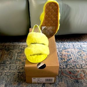 Toddler neon green fluff slide